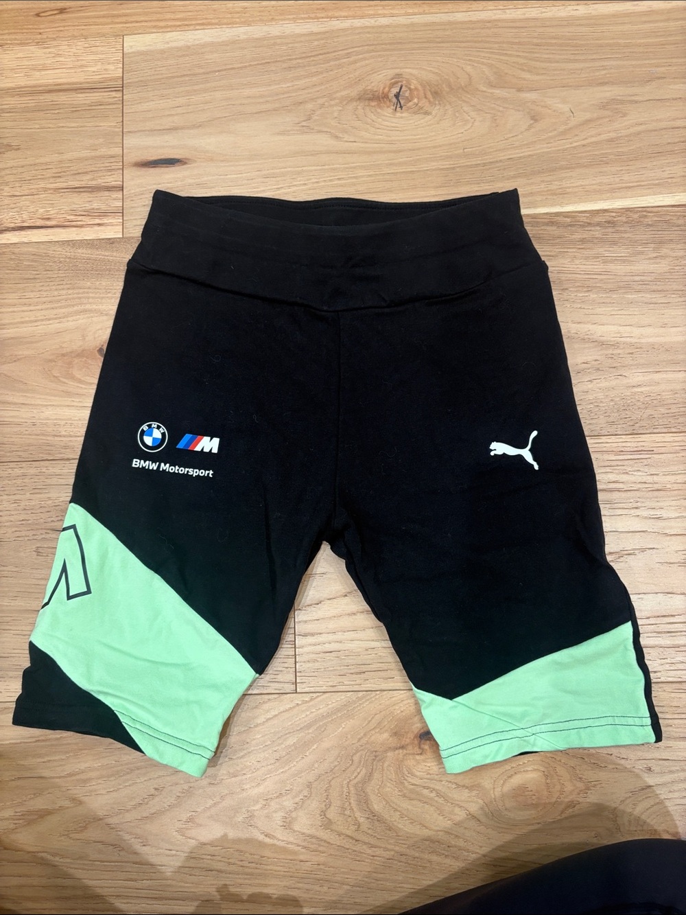 Puma BMW Motorsport Black and Mint Green Athletic Shorts